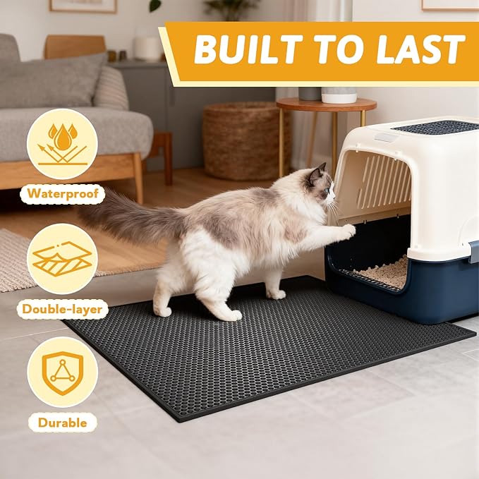 Pieviev Cat Litter Mat Double Layer Waterproof Urine Proof Trapping Mat 1 Pack (Black, 30x24 Inch (Pack of 1))
