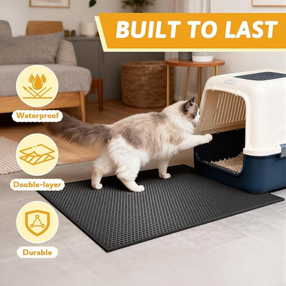 Pieviev Cat Litter Mat Double Layer Waterproof Urine Proof Trapping Mat 1 Pack (Black, 30x24 Inch (Pack of 1))