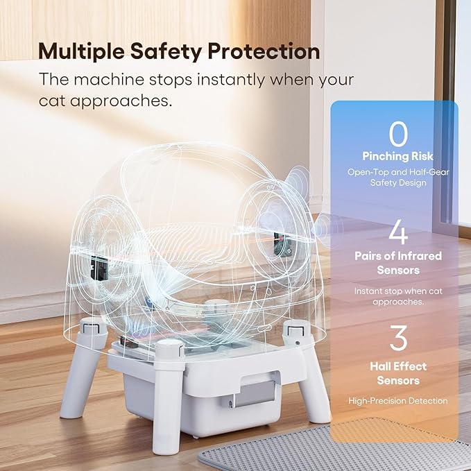 Self Cleaning Cat Litter Box, Automatic Litter Box for Multiple Cats, Integrated Safety Protection with Open-Top Design
