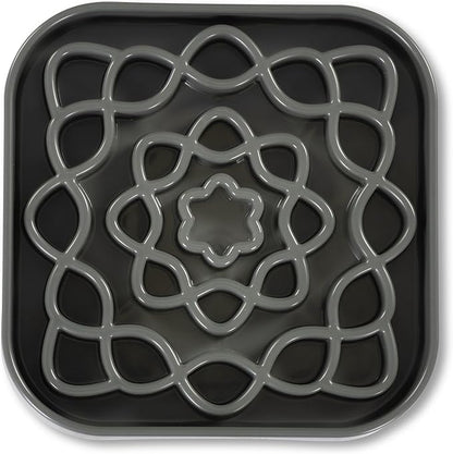 Messy Mutts and Cats Interactive Square Slow Feeder | Cool Grey (2 Cup) | 8” x 8” Square Puzzle Slow Feeder for Dogs/Cats | Enrichment Food Dish for Slow Eating, Bloating