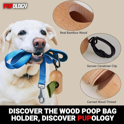 Unique Natural Wood Dog Poop Bag Dispenser Waste Bag Included, Wooden Dog Waste Bag Holder, Lightweight and Compact Dog Poop Bag Holders for Leashes
