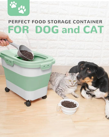 20-23 Lbs Dog Food Storage Container - Collapsible Dog Food Container with Attachable Casters and Scoop,Small Container,Pet Food Storage Containers to Keep Dry Food Fresh,Easy to Move