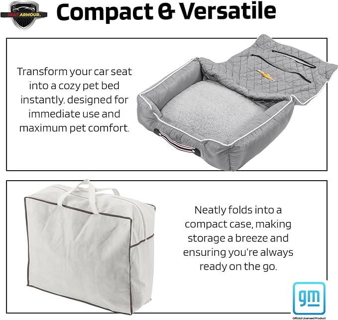 Seat Armour Chevrolet PetBed2GO Dog Car Seat Cover – 2-in-1 Pet Bed & Car Seat Protector – Full Protection Pet Car Seat, 26x20x6 in, 3.5 lbs, Gray