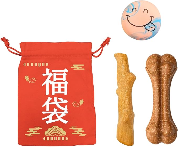 SCHITEC Dog Chew Toy Bundle for Small & Medium Breeds - Beef Infused Chew Toys + Squeaky Latex Toy + Gift Bag, Splinter-Resistant Dental Playthings for Dogs