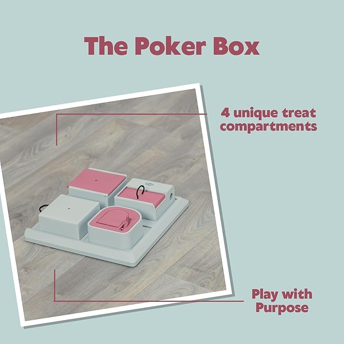 TRIXIE Cat Activity Poker Box Strategy Game – Interactive Puzzle Toy with 4 Modules – Treat Puzzle Feeder for Mental Stimulation & Slow Feeding – Pink/Gray, 12.2 x 12.2 x 2.5 in