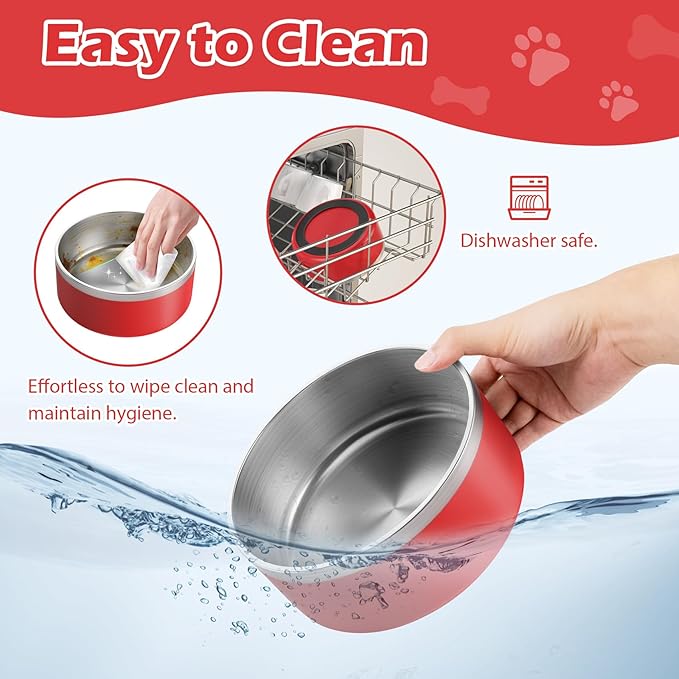 LIANLAI Stainless Steel Dog Bowls, Rust-Resistant Pet Bowls, Non Slip Dog Water Bowl, Versatile Feeding Bowls (Red，40 oz)