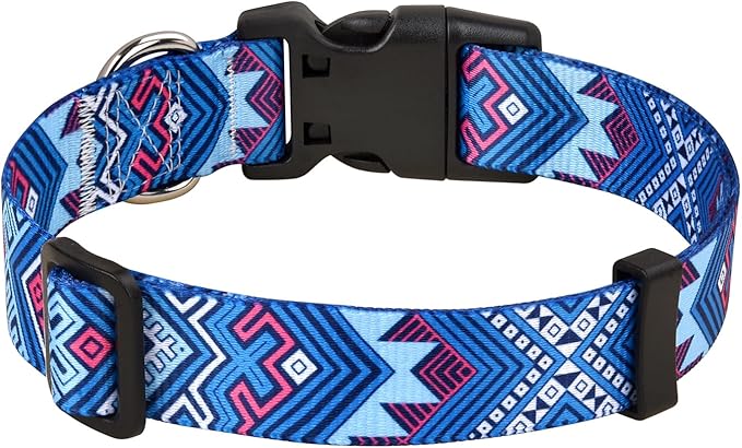 Dog Collar with Bohemia Floral Tribal Geometric Patterns - Soft Ethnic Style Collar Adjustable for Small Medium Large Dogs(Blue Ethnic Style,XS)