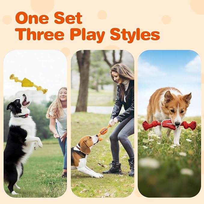 FOFOS Rubber Dog Rope Toys, 3 Pack Cheese Flavored Dog Chew Toys, Rubber Dog Toys with Cotton Rope, Boredom Relief Tug of War Toys for Small Medium Dogs