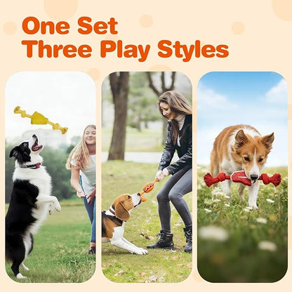 FOFOS Rubber Dog Rope Toys, 3 Pack Cheese Flavored Dog Chew Toys, Rubber Dog Toys with Cotton Rope, Boredom Relief Tug of War Toys for Small Medium Dogs