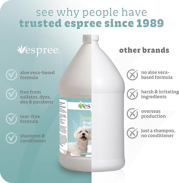 Espree Bright White Whitening Shampoo & Conditioner for Dogs, Stain-Removing, Brightening Formula for White and Light-Coated Pets, Gentle Whitening and Hydrating for Sensitive Skin, Gallon