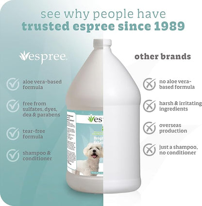 Espree Bright White Whitening Shampoo & Conditioner for Dogs, Stain-Removing, Brightening Formula for White and Light-Coated Pets, Gentle Whitening and Hydrating for Sensitive Skin, Gallon