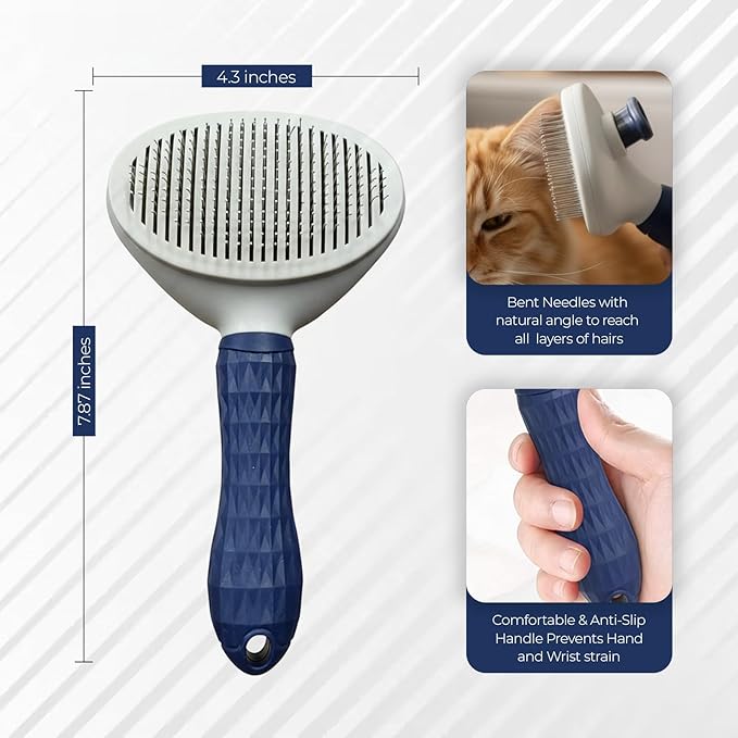 BPG Pet Grooming Tools for Dogs & Cats- Self-Cleaning Slicker Brush, Removes Loose Hair- Skin Safe Easy to Use Deshedding & Detangling Grooming Tool for All Coat Types