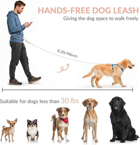 8.2ft Hands Free Dog Leash,Versatile Waist & Crossbody Lead for Medium Dogs,Waterproof & Adjustable for Running Jogging Walking, 360° Swivel Metal Buckle (Pink)