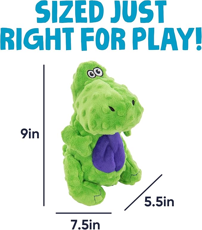 goDog Dinos T-Rex Squeaky Plush Dog Toy with Chew Guard Technology, Durable Fabric & Squeaker for Active Play, Green, Large