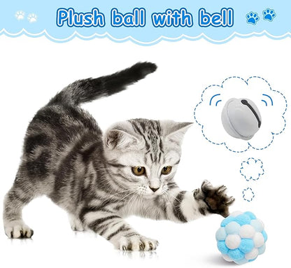 MALLMALL6 Cat Toy Set Interactive Cat Toys 11Pcs Pack with Foldable Tunnel, Feather Teaser Wand, Springs, Mice, Crinkle Balls & Pet Bell Balls - Puzzle Toys for Indoor Cats - Gift (Blue)