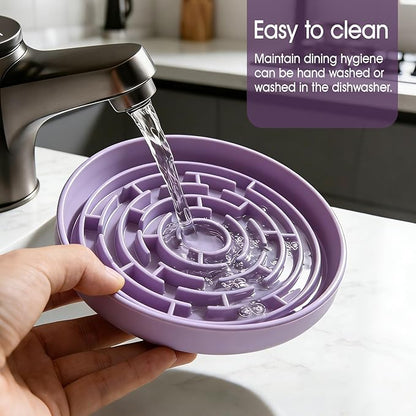 Silicone Slow Feeder Bowl, with Non-Slip Suction Cups, Anti-Choking, Puppy Puzzle Bowl, Slows Down Eating Speed, Relieves Anxiety, Suitable for S&M Sized Dogs and Cats(Purple)
