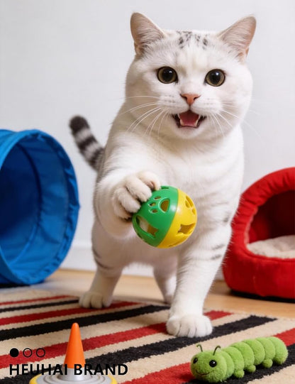 5 Pcs Cat Toy Bells Balls for Indoor Kitten, PP Material, Interactive Cat Toys with Bell, Assorted Styles for Cats Play and Chew (1.5'')