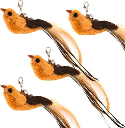 4 Bird Cat Wand Toy Refill for Indoor Cats, Interactive Birds Simulation Set,Door Hanging Feather Cat Toys String Wand Replacement Attachments