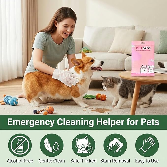 Pet Glove Wipes for Dogs and Cats, Extra Thick Dog Wipes Cleaning Deodorizing, Rinse Free Cleaning Gloves Dog Washing Gloves, Cat Gloves for Grooming for Pet Dry Cleaning, Daily Care and Travel 6 Pcs