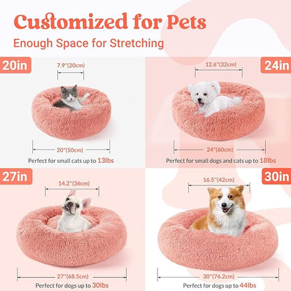 rabbitgoo Cat Beds for Indoor, 20 inches Machine Washable, Fluffy Round Pet Bed Non-Slip, Calming Soft Plush Donut Cuddler Cushion Self Warming for Small Dogs Kittens, Light Pink, Medium