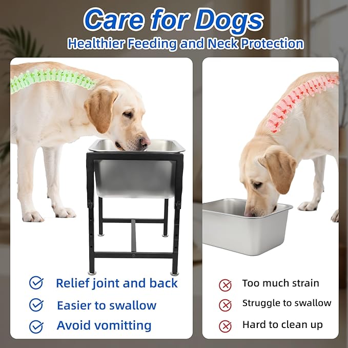 YUEPET 4 Gallon Elevated Dog Water Bowl for Large Extra Large Dogs Stainless Steel Dog Bowl with 4 Heights Adjustable Metal Anti-Slip Stand Pet Food Bowl for Joint Pressure Relief Indoor Outdoor Use