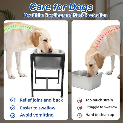 YUEPET 4 Gallon Elevated Dog Water Bowl for Large Extra Large Dogs Stainless Steel Dog Bowl with 4 Heights Adjustable Metal Anti-Slip Stand Pet Food Bowl for Joint Pressure Relief Indoor Outdoor Use
