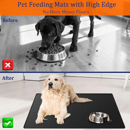 31.8"x23.8" Extra Large Pet Food Mat, Silicone Dog Mats for Food and Water, XL Nonslip Pet Feeding Mats for Floors,Dog Cat Bowl Mat with Raised Edges, Beige