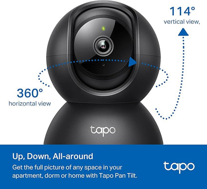 Tapo 1080P Indoor Pan/Tilt Wired Security Camera - Works as a Baby & Pet Monitor, Motion Detection, 2-Way Audio, Siren, Night Vision, Subscription-Free Local Storage or Optional Cloud, Black, C201