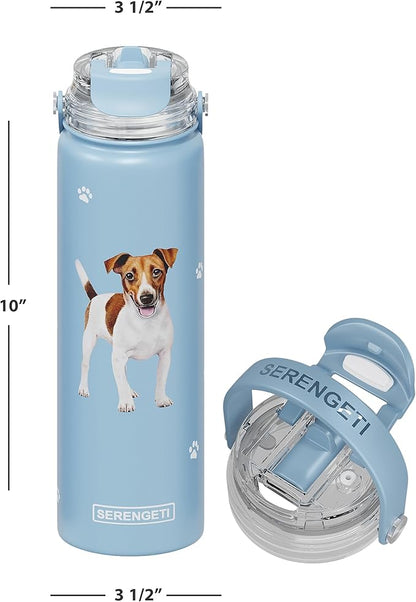 SERENGETI 24 Oz Water Bottle Stainless Steel with Spill Proof Lid - Double walled Vacuum Insulated water flask - Realistic 3D Print of your favorite dog (Jack Russell Terrier)