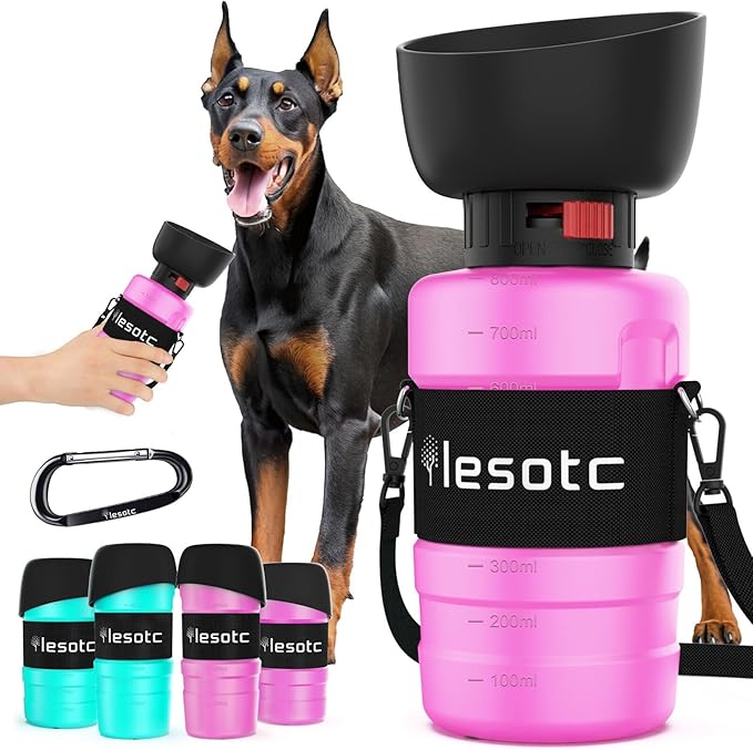 lesotc Dog Water Bottle, Portable Water Dispenser with Bowl, Leak Proof Pet Travel Water Bottle Puppy Essentials Doggie Stuff Accessories for Outdoor Walking, Hiking, Camping