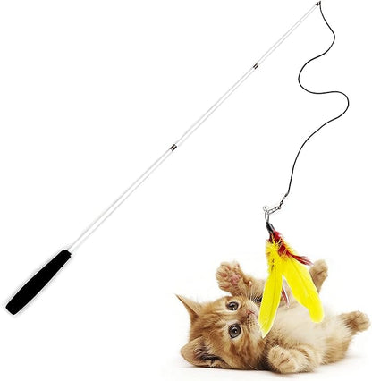 Youngever 6-Piece Cat Teaser Wand Toy Set with Assorted Refills, Interactive Feather Toys for Adult Cats