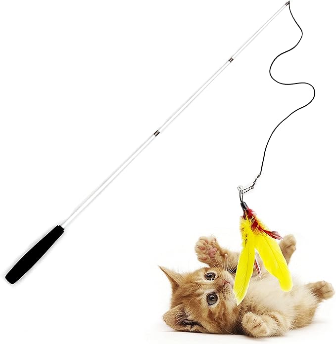 Youngever 6-Piece Cat Teaser Wand Toy Set with Assorted Refills, Interactive Feather Toys for Adult Cats