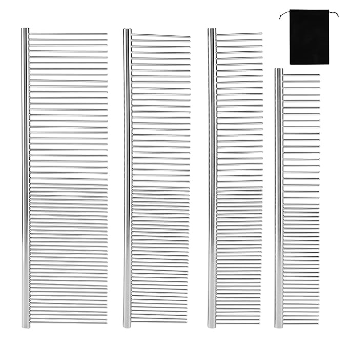 4 Pack Dog Combs for Grooming Matting, Professional Pet Grooming Tools for Removing Tangles and Knots, Stainless Steel Doodle Dog Combs for Long and Short Haired Pet Dogs Cats