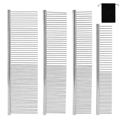 4 Pack Dog Combs for Grooming Matting, Professional Pet Grooming Tools for Removing Tangles and Knots, Stainless Steel Doodle Dog Combs for Long and Short Haired Pet Dogs Cats