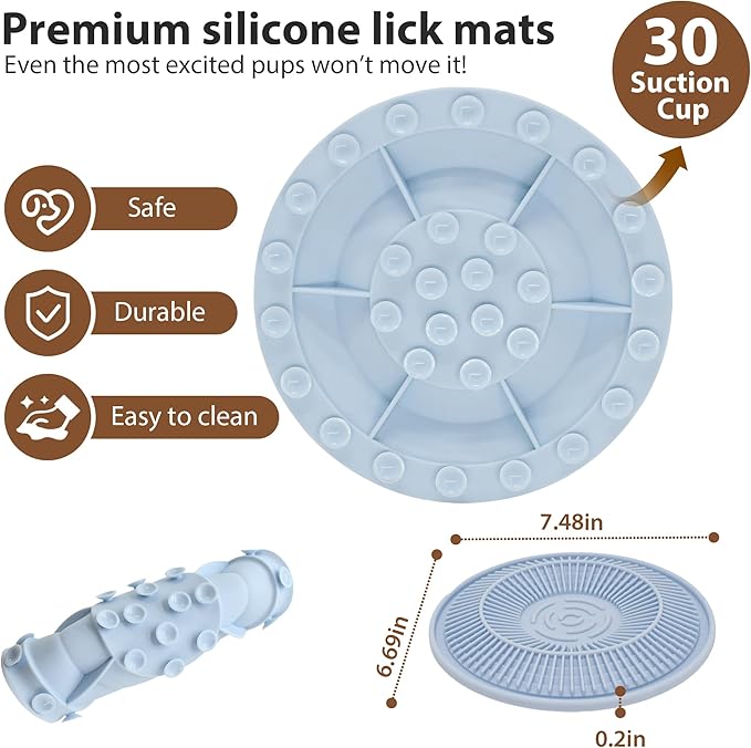 Lick Mat for Dogs and Cats, Slow Feeder Mats with Suction Cups - Bathing, Grooming and Training, Anxiety Relief Feeding Pad,Dishwasher-Safe Blue