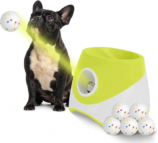 Automatic Dog Ball Launcher Upgraded Interactive Pet Ball Thrower Rechargeable Dog Fetch Toy with 3 Adjustable Distance Settings (6m/10m/14m) 6Pcs 2.3in Balls for Small Medium Dogs
