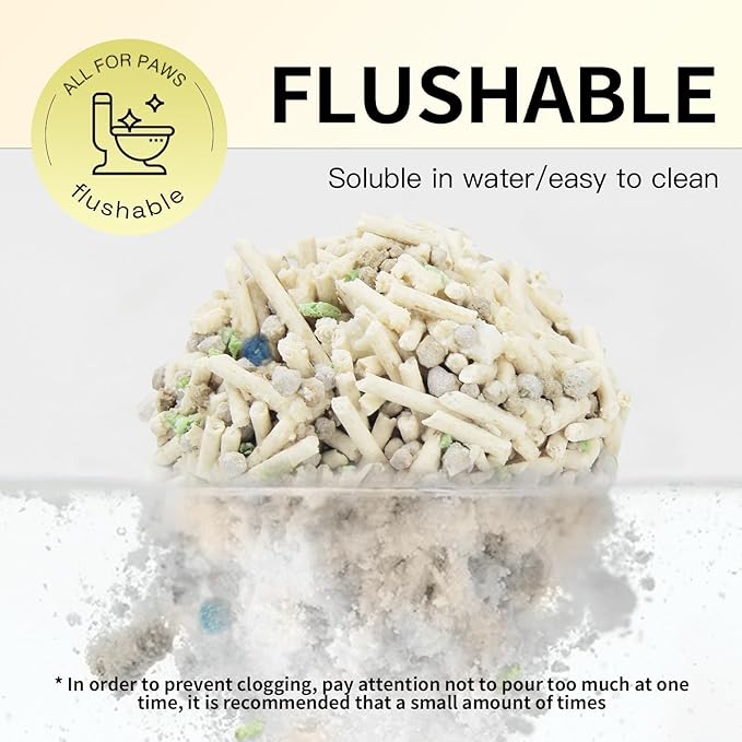 All For Paws Tofu Cat Litter, Low Tracking 2mm Small Particles, 55N Hardness, 24/7 Odor Lock 5-in-1 Deodorizing Blend, Fast Strong Clumping, Natural Plant Fiber, Safe for Cats, 12.3LBS(2 Pack)