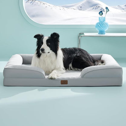 Bedsure Cooling Dog Beds Large Sized Dog - Orthopedic Large Dog Cooling Bed Washable, Dogs Couch Sofa with Waterproof Removable Cover, Pet Bed with Nonskid Bottom, Cooling Grey, 35"