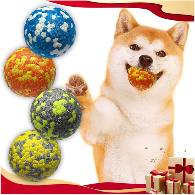 Dog Balls, Indestructible Tennis Balls for Dogs, 2.5'' Durable Bouncy Dog Toys for Aggressive Chewers, Interactive Dog Toys for Fetch Game, Lightweight Floating Chew-Proof(4 Pack)