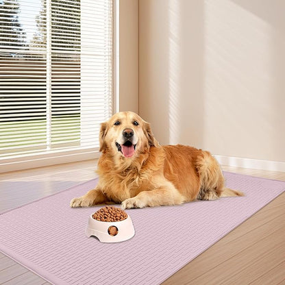 Dog Food Mat, Extra Large 34" x 22" Silicone Pet Feeding Mat with Raised Edge Pet Placemat for Small, Medium, and Large Pets Non-Slip, Easy to Clean (Pink)