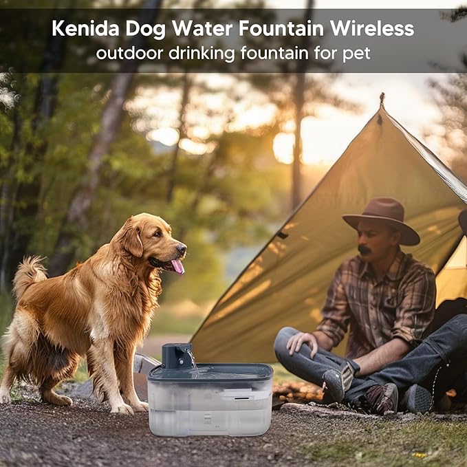 Dog Water Fountain Wireless,2.1GAL/8L Large Dog Water Fountain Battery Operated, Dog Fountain Water Bowl with Sensor,Wireless Smart Pump,Timer,BPA-Free,Ideal for Large Dogs,Multi-Pet Home
