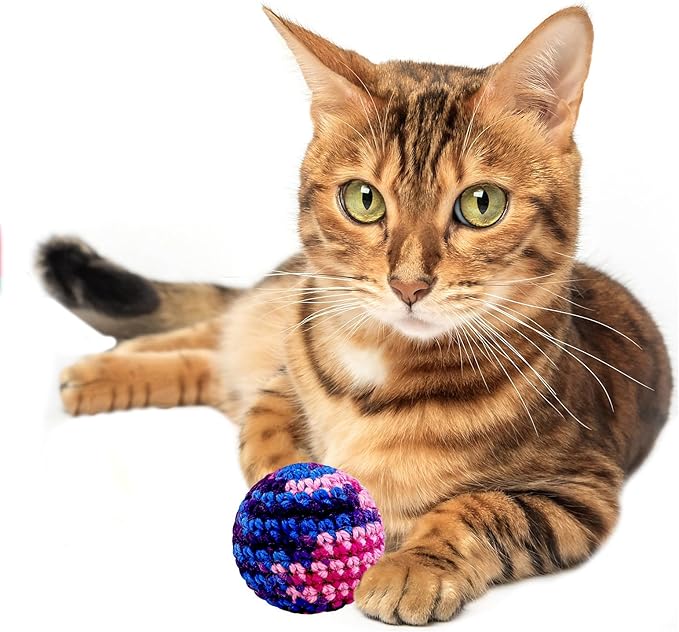Woolen Yarn Cats Ball Toy with Bell Inside, 6Pcs Colorfull Hand-Knitted Indoor Cat Toys Jingle Bell Balls, Kitten Interactive Toys for Hunting/Kicking/Chasing