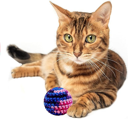 Woolen Yarn Cats Ball Toy with Bell Inside, 6Pcs Colorfull Hand-Knitted Indoor Cat Toys Jingle Bell Balls, Kitten Interactive Toys for Hunting/Kicking/Chasing