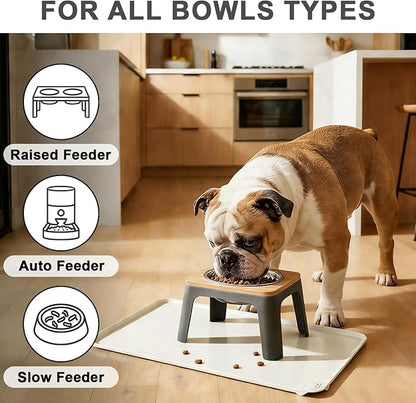 ESTHELLO Waterproof Pet Feeding Mats - Advanced Silicone Dog Food Mat Easy to Clean for Dog & Cat Bowls, 19''X12'' Cream White