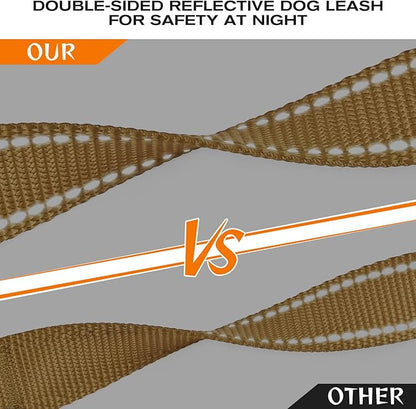 Joytale Dog Leash Heavy Duty for Large Dogs that Pull, Double Handle for Traffic Control, Double-Sided Reflective Leashes for Large Medium Dogs Night Safety, 5FT, Khaki
