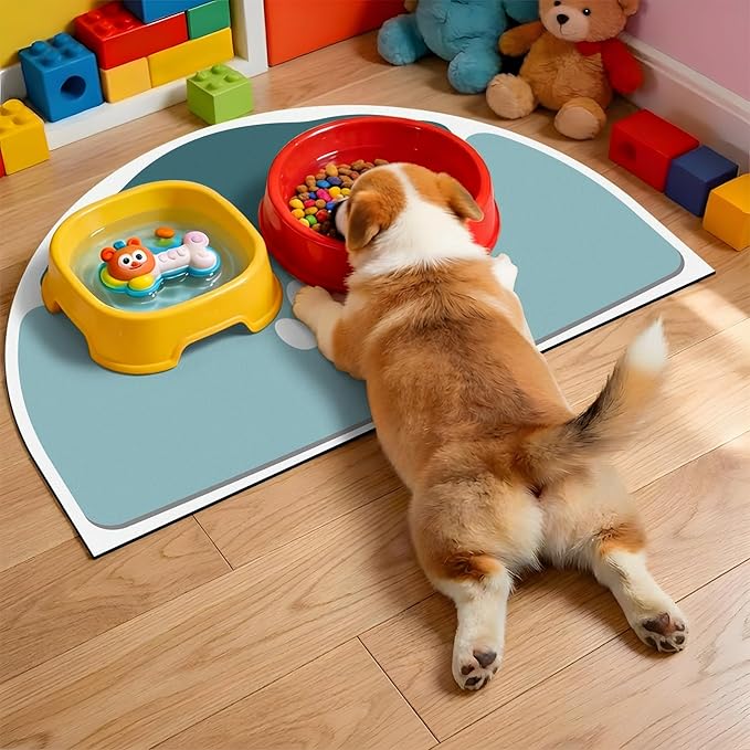 Pet Feeding Mat 28''x17'', Quick Dry & Absorbent Pet Mat for Water Bowl, Anti-Scratch Cat Mats for Food Bowls for Feeding Stations, Large Cat Dog Food Bowl mat for Indoor & Outdoor Use, Dark Teal