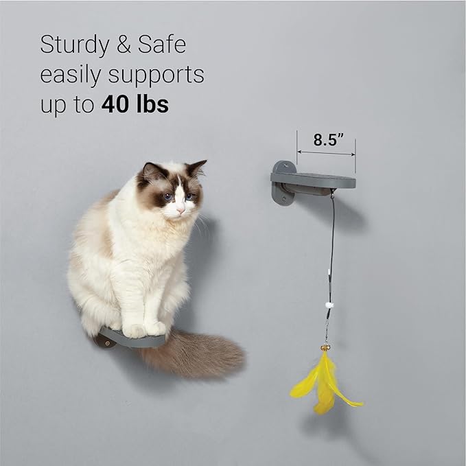SVD.PET Cat Wall Steps (2-Pack), Climbing Stairs with Replaceable Felt Pad, Cat Shelves with Toy, Dark Grey