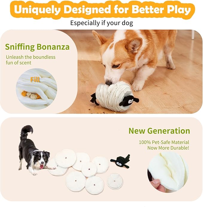 Sheep Shape Snuffle Toy for Dogs - Interactive Puzzle Feeder & Treat Dispenser, Slow Feeder Mat for Puppies to Relieve Boredom & Anxiety (Upgraded Squeaky Lamb Ball) (Others)