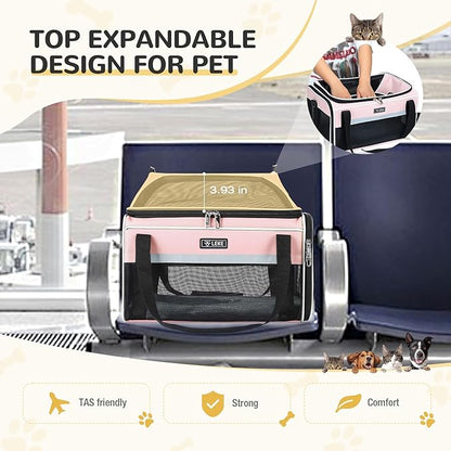 Lekereise Top-Expandable Pet Carrier 18x11x11Inch Delta American United Airline Approved Soft Sided Underseat to 15lbs Travel Carriers for Small Dogs Cats with Locking Safety Zippers Anti-Scratch Mesh
