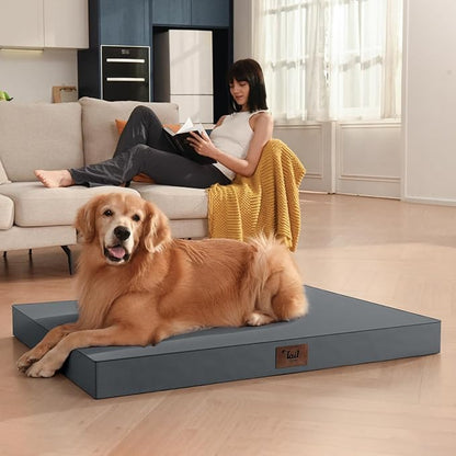 Outdoor Dog Bed for Medium Dogs, Waterproof Dog Crate Mat Orthopedic Egg Crate Foam Pet Bed with Washable Removable Oxford Cover, Grey